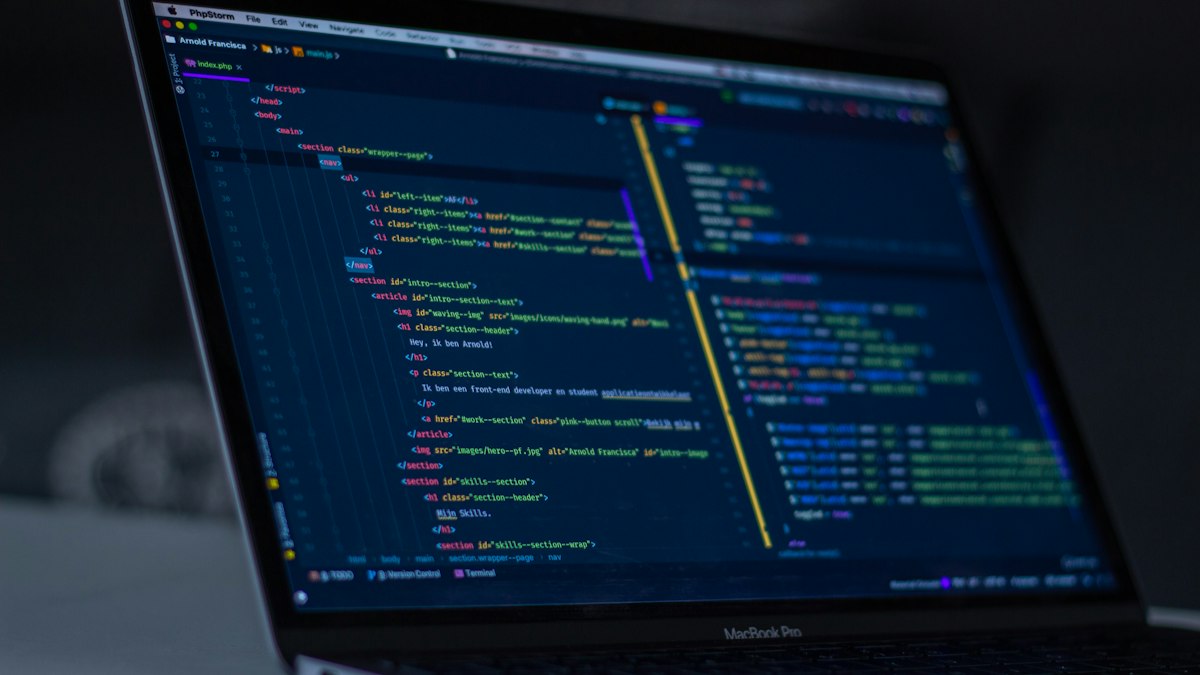 Futuristic software developer interface displaying automated code synthesis and verification